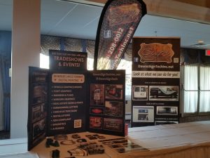 Tradeshow set up with retractable banner, flutter flag and tabletop display