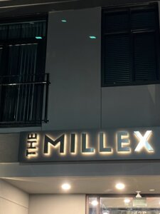 millex halo lit fabricated steel letters mounted to a custom box in Lawrence ma