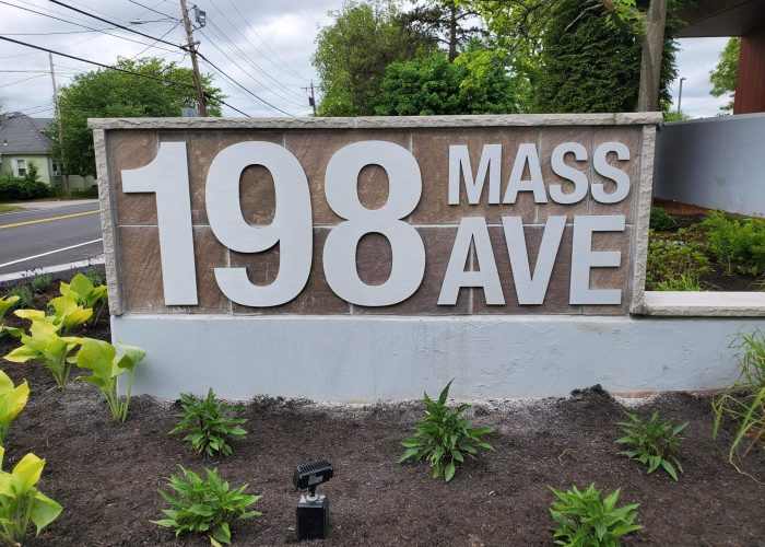 20220527_111139 Aluminum letters on concrete and tile base in north andover